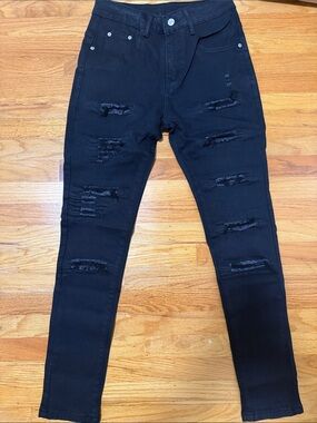 Men's Black Distressed Slim Jeans